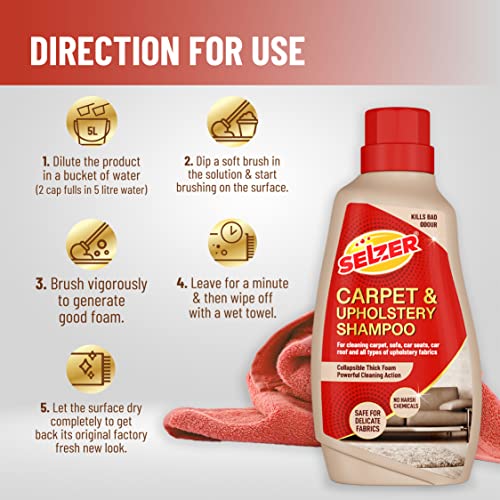 Image of Selzer Carpet and Upholstery Shampoo for Cleaning Carpets, Car Interiors And Sofa - 250 ml (Pack of 1)