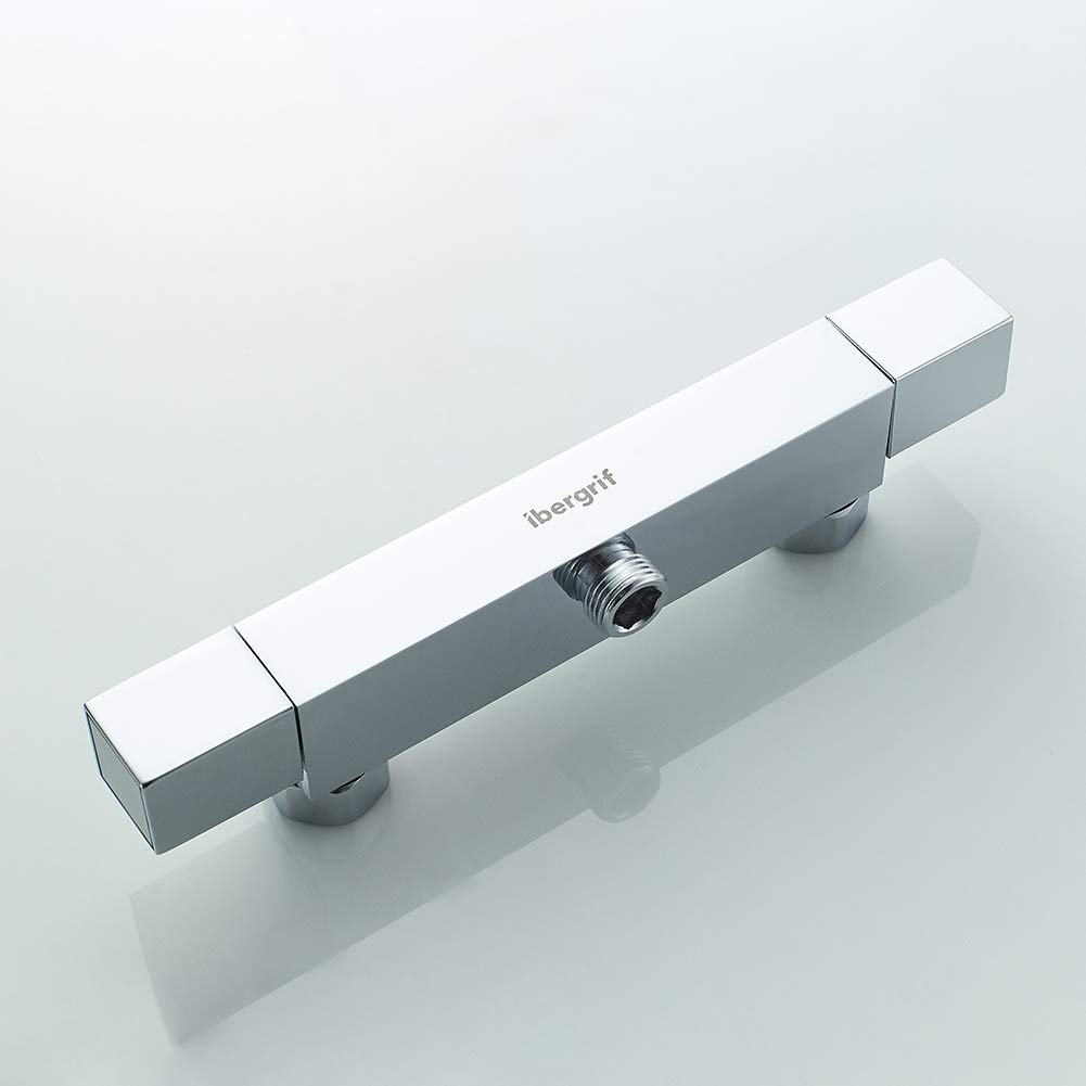 Ibergrif, M21807-1 Termostato Cuadrado, Grifo Termostático para Ducha, Plata