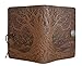 Oberon Design Genuine Leather Refillable Journal Cover with a Hardbound Blank Insert, A5 Leather Notebook Cover, 6x9 Inches, Tree of Life, Saddle with a Pewter Button, Made in the USA