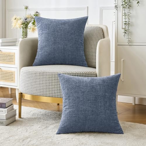 Image of MIULEE Pack of 2 Couch Throw Pillow Covers 20x20 Inch Soft Dark Grey Blue Chenille Pillow Covers for Sofa Living Room Solid Dyed Pillow Cases