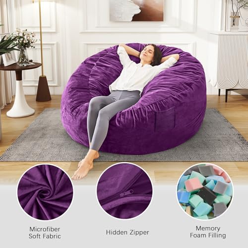 Bean Bag Chairs for Adults - Giant Bean Bag Chair Convertible Bean Bag Bed - Beanbag Chair with Micro Fiber Cover/Furniture Foam Filler - Floor Couch Sofa in Bedroom Dorm Room - Full Purple - Image 6