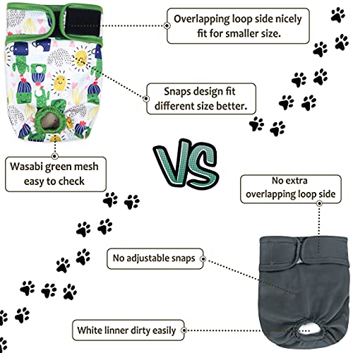 Image of Washable Female Dog Diapers - Premium Reusable Diapers for Doggie in Heat - Highly Absorbent Dog Diapers Female for Pet Incontinence with Adjustable Snaps (Cactus,S)
