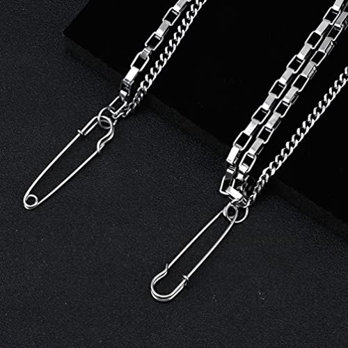 Image of 2 Pcs Dual Chain Brooch Pin Punk Hanging Chains Safety Pin Corsage Pin for Women and Men