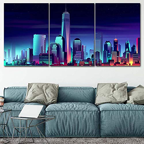 Peinture triptyque moderne grand format de ville et affiche toile salon mur art