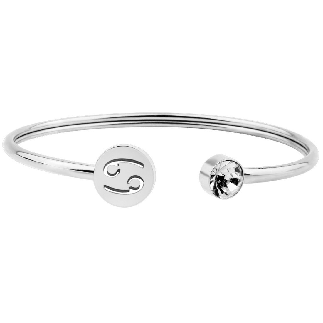 Zuo Bao Simple Zodiac Sign Cuff Bracelet with Birthstone Birthday Gift for Women Girls (Cancer)