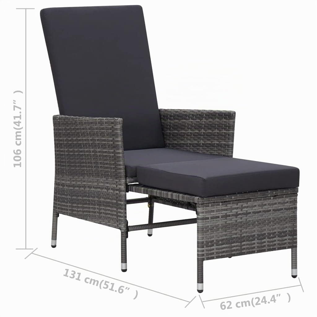 vidaXL Garten Liegestuhl mit Auflagen Gartenstuhl Relaxstuhl Sessel Sonnenliege Hochlehner Stuhl Gartensessel Gartenmöbel Poly Rattan Grau