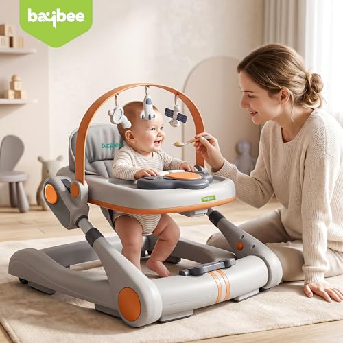 Image of Baybee Walker for Kids for 6 to 18 Months with Push Mode, Kick Play Music, Height Adjustable, Foldable Design, Musical Toy Panel and Food Tray, Walking Supporter for Baby (Lite Grey)