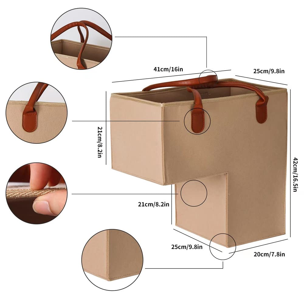 Levier Stair Basket with Leather Handles,Premium Felt Staircase Baskets for Carpeted and Wooden Stairs,Stair Step Storage Organizer for Home and Office Decor (Mocha)