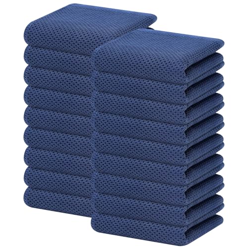 Image of Homaxy 100% Cotton Waffle Weave Kitchen Dish Towels, Ultra Soft Absorbent Quick Drying Cleaning Towel, 13 x 28 Inches, 18-Pack, Navy Blue