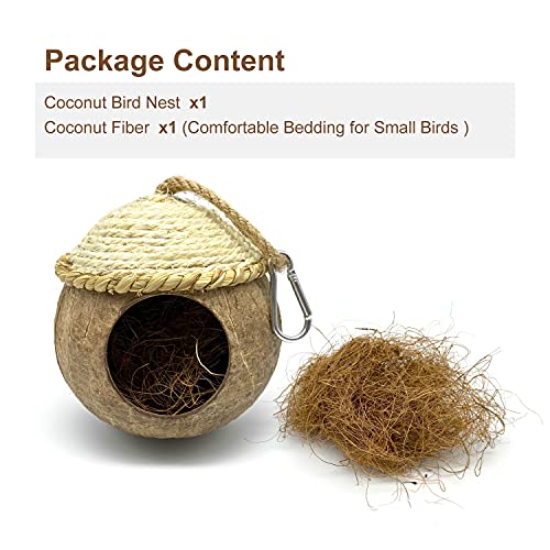 Bird House With Coconut Woven Straw, Natural Coconut Bird Cage With Woven Cover，Bird Nest For Parrot, Hamster, Squirrel, Rat, Lovebird, Finches #TOP3