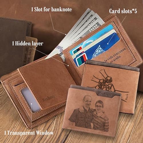 FKF Custom Wallets for Men, Personalized Leather Wallet with Engraved Name & Photo Initials, Customized Wallet Gifts for Dad Husband Boyfriend, Anniversary Father's Day Christmas Gifts (Father's Day)4