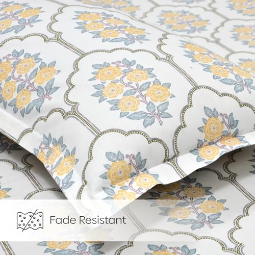 Image of Haus & Kinder Bed Sheet Double Bed | 100% Combed Cotton 186 TC Queen Size Bedsheet | 100 X 90 Inches Double Bed Bedsheet with 2 Pillow Covers | Soft, Chic, Cozy, - Celebration in Bloom
