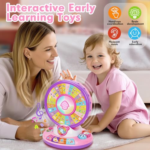 Image of Learning Toy for 1 Year Old Girls, Interactive Spin and Sing Musical Toys for Toddler 12-18 Months, Learning Games with Alphabet and Animals Sounds, Christmas Birthday Gifts for Baby Ages 1-3
