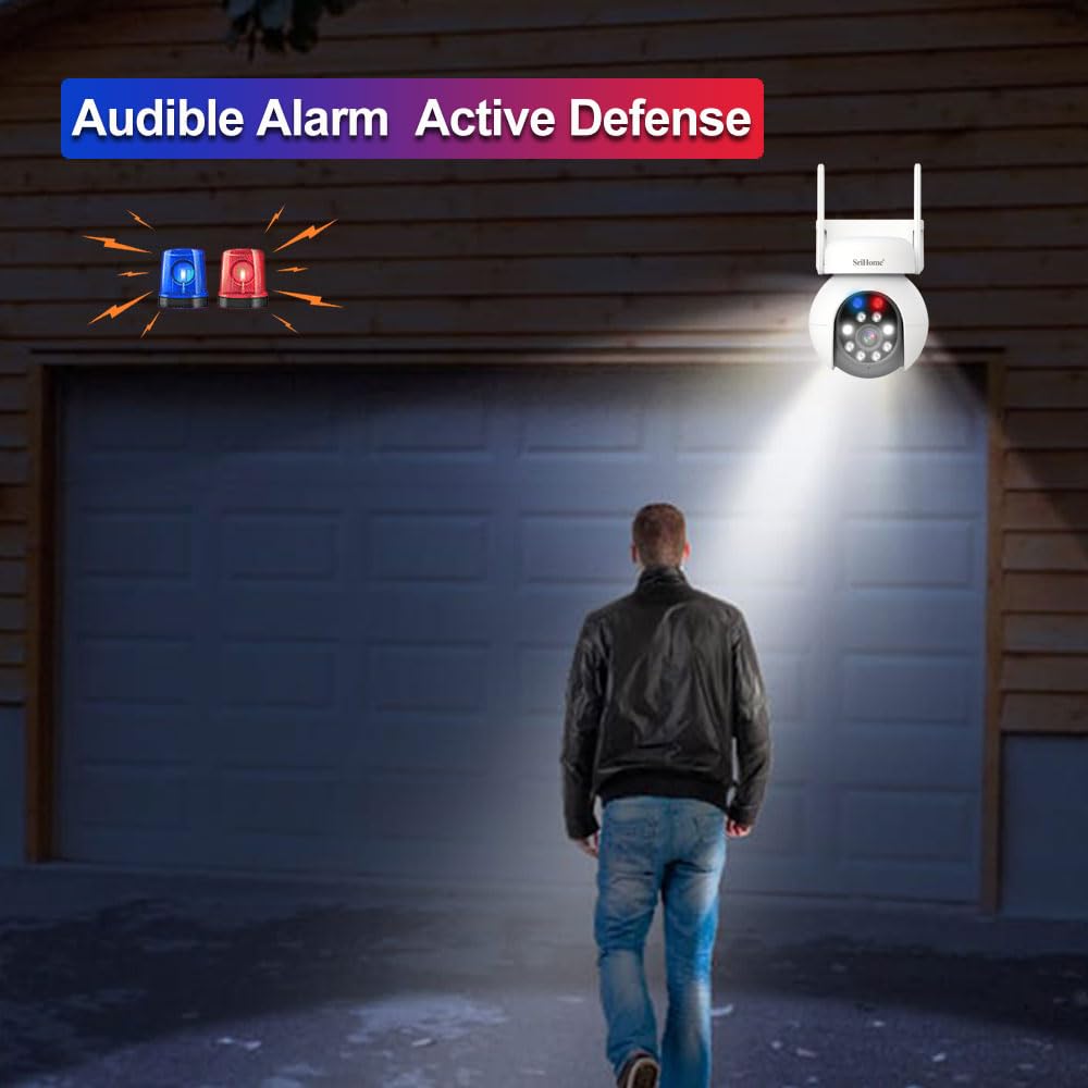 SRIHOME 5MP HD PTZ kamera monitorująca, wykrywanie ludzi, śledzenie ruchu, alarm dźwiękowy i jasny, dwukierunkowy dźwięk, do użytku na zewnątrz/wewnątrz