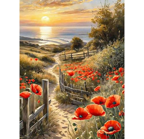 KEYIFA Paysage Peinture Numero Adulte, Kits de Peinture Canevas Débutants Aquarelle Numéro D'art, DIY Fleurs Kit Creatif Adulte Paint by Numbers Kits,...