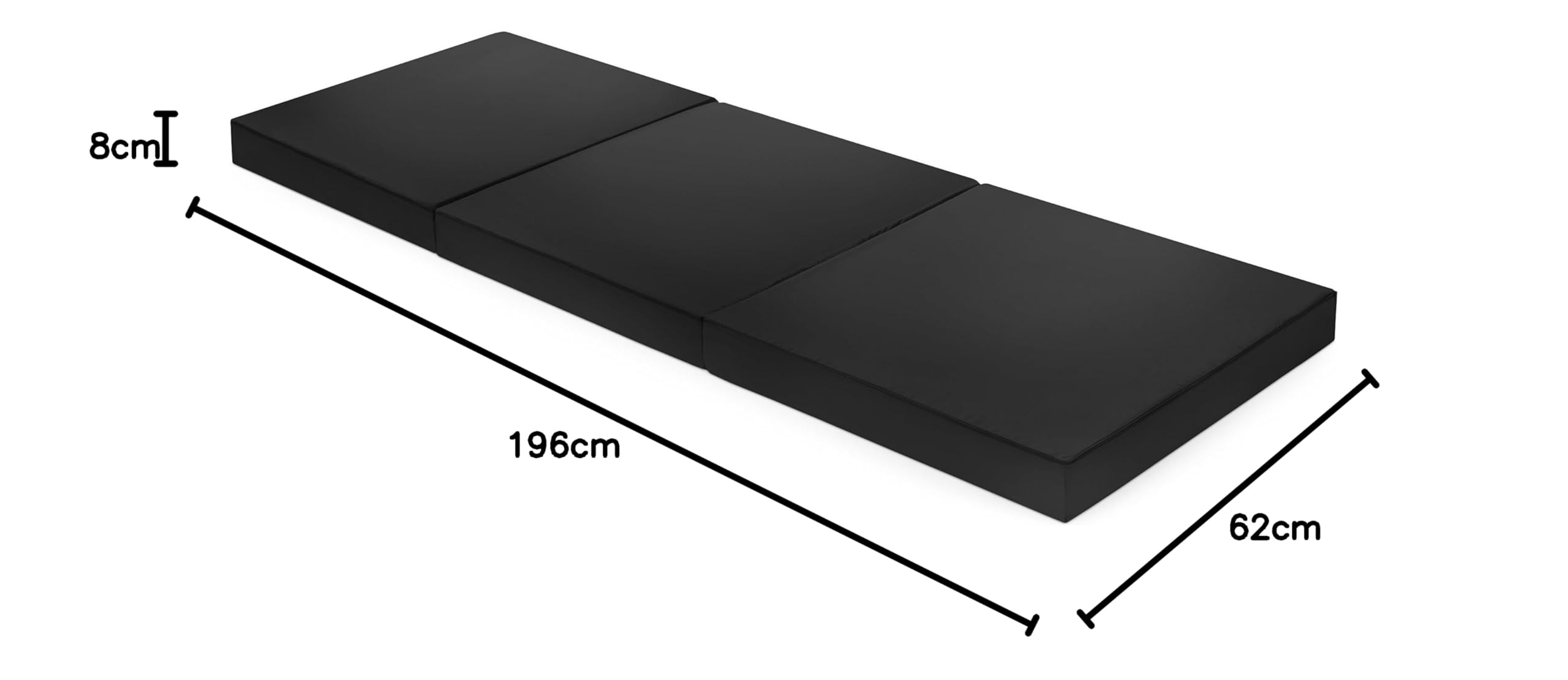 DREAMSTAR Easy Night, Matelas d'appoint pliable en 3 pièces, 7 cm de haut, 30 nuits d'essai de sommeil, Certifié Oeko-Tex, Matelas pliant noir, 60 x 190 cm
