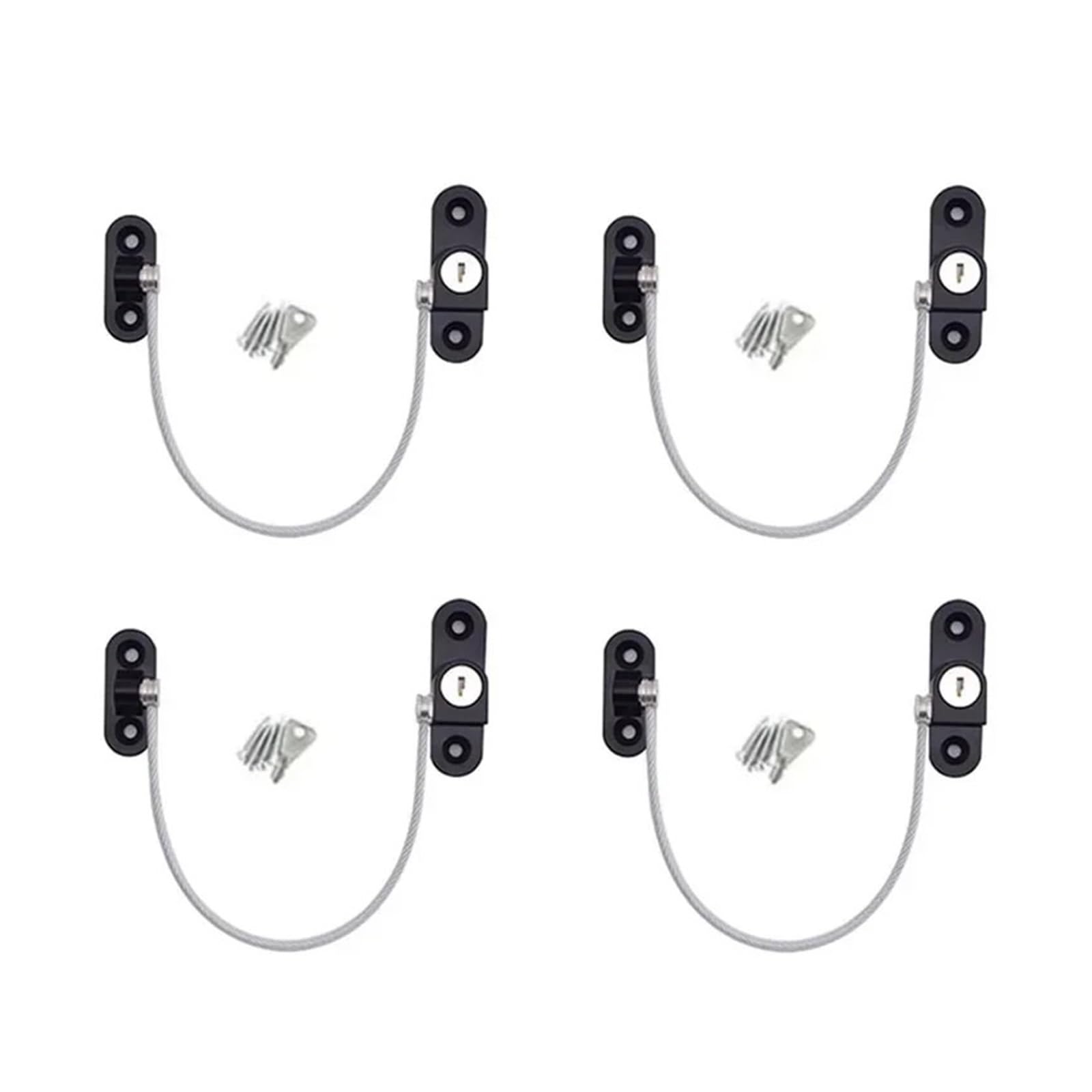 Jfnklfg Black 4Pc Set Window Door Cable Restrictor Ventilator Kids Child Safety Security Chain Lock Kits Stainless Steel For Home Office(Black 4Pc)