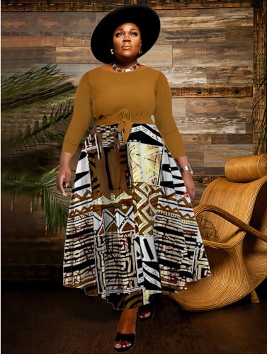 BFFBABY Women's Wrap V Neck Plus Size Maxi Dresses 3/4 Sleeves Chain Floral Printed Swing Dress with Belt2