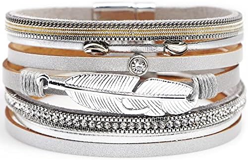 Suyi Women Wrap Bracelet Multilayered Leather Braided Bangle Wrist Cuff Bangles with Magnetic Buckle