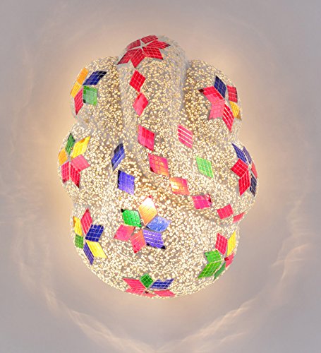 Image of Ganesha Wall Mounted Lamp - White Base with Multicolour Jewel Mosaic, Metal & Glass | Perfect for Home, Hall, Living Room, Bedroom, Hotel, Office Decoration | Decorative Light Lamp