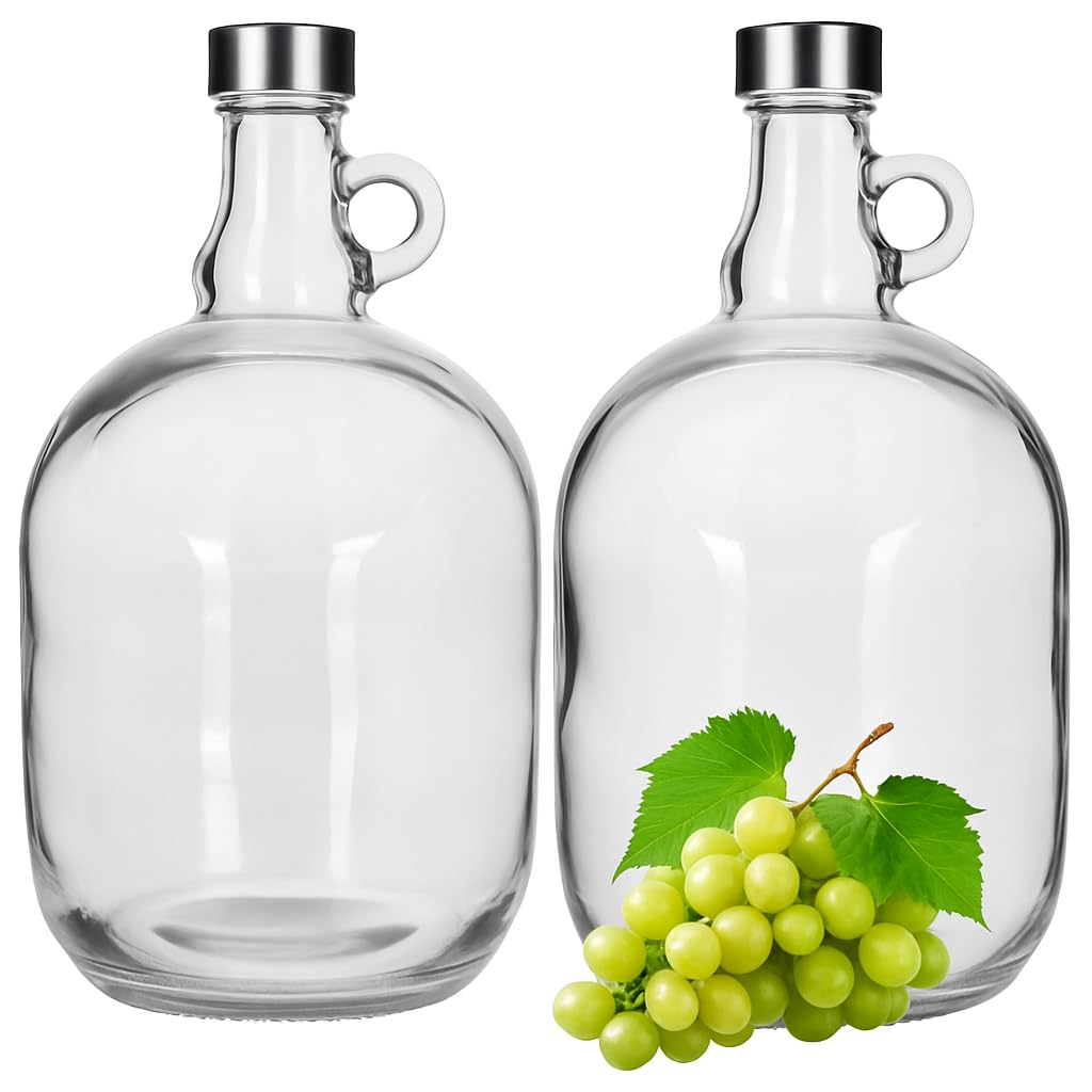 lilawelt24 2x 3L Glas Weinballon mit rundem Griff Flasche Glasballon Weinflasche Likörflasche Essig-Öl Schnapsflasche Wasserflasche für Hausbrennerei Honiglikör