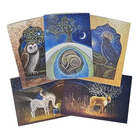 The Old Songs by Hannah Willow - UK Made Pack of 5 Art Greetings Cards - Hare, Owl, Raven, Stag and Horse - Birthday Cards Cover