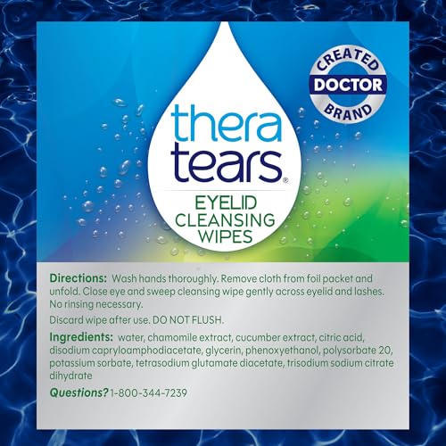 Image of TheraTears Eyelid Cleansing Wipes - 12 Individually Wrapped Wipes with Cucumber Extract, for Daily Cleaning of Eye Lashes & Lids (Pack of 2)