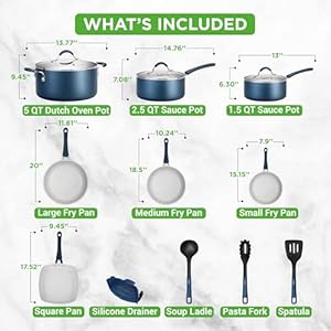 NutriChef 14-Piece Navy Blue Cookware Set - Durable Non-Stick Pots and Pans Set with Lids & Utensils, Compatible with All Cooktops NutriChef 14 Piece Navy Blue Cookware Set Durable Non Stick Pots and Pans Set with Lids Utensils Compatible with All Cooktops