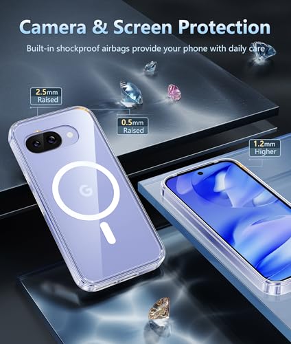 Image of FNTCASE for Google Pixel 9a Case: Magnetic Military Grade Drop Protection Anti Yellowing Cell Phone Cover - Rugged Shockproof Protective Bumper Transparent Cases(Clear Magnetic)