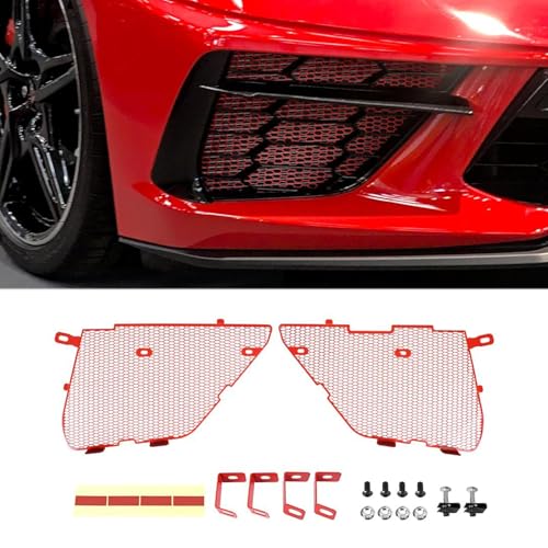 Image of 2Pcs Red Upgraded Front Radiator Guards Grille,Aluminum Front Outer Grill Low Profile Body Bumper Grille Vents Insert Mesh Set for Corvette C8 Stingray Z51 Convertible /HTC 2020-2025