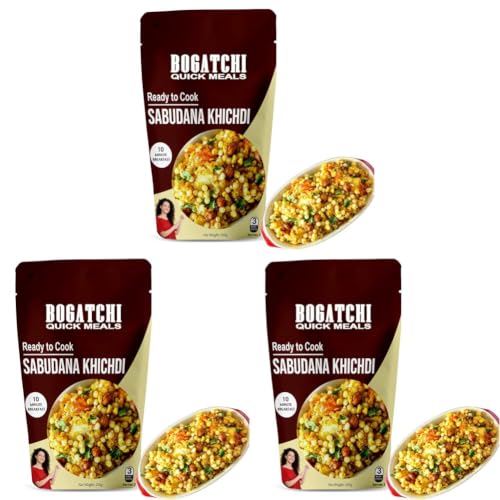 Image of BOGATCHI Quick Meals - Ready to Cook Authentic SABUDANA KHICHDI - 200 g, Ready to Eat Meal, Vrat Food, 100% Natural Ingredients, No Preservatives, No Artificial Flavours & Colours (Pack of 3)