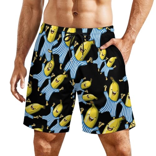 Funny Bananas in Pajamas Mens Swim Trunks with Quick-Drying Lining Beach Shorts for Outdoor Sports