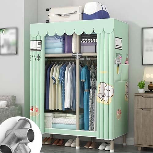 Armario portátil para dormitorio y sala de estar con rieles de ropa de tela