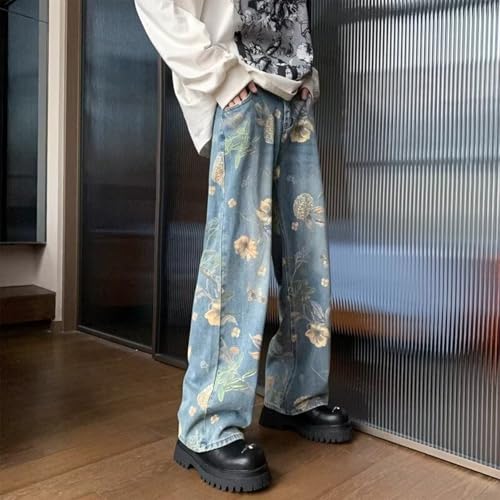 Baggy Jeans Men Vintage Y2k Washed Floral Jeans Graphic Flower Casual Streetwear for Skater Wide Leg Denim Pants2