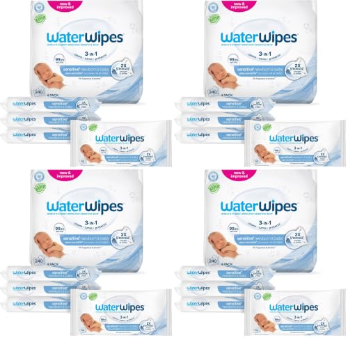 Image of WaterWipes (Made in Ireland) Baby wipes, 16 pack (240 wipes), For sensitive skin, World's Purest Wipes (Imported), Just 2 ingredients, Certified by Allergy UK and Eczema association