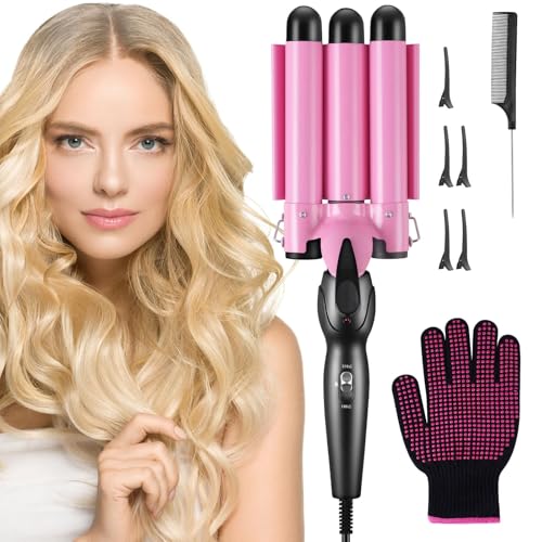 flintronic 25mm Hair Curler, 3 Barrels Curler Ceramic Curling Iron Wand Hair Wavers with Two Gear Temperature Control, Curling Tongs Crimping Bubble Styling Tool