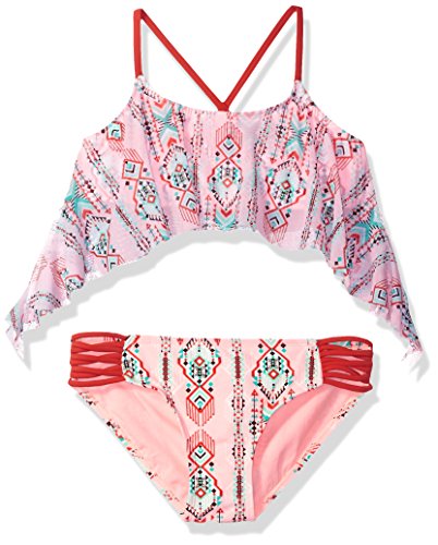 Gossip Girl Big Girls' Desert Moon Two Piece Bikini Swimsuit, Brown/Pink, 7