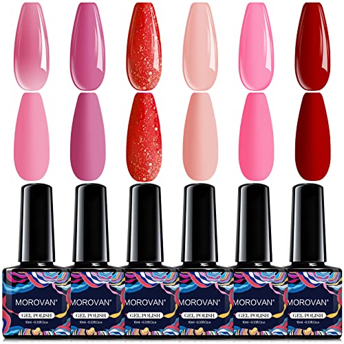 Morovan 6 Farben Gel UV Nagellack Set Gelnägel Shellac Nagellack Glitzer Shiny Gel Nail Polish Soak Off Schellack…