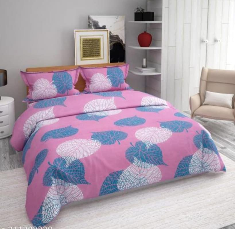 Image of Fitted Cotton Bedsheet (Elastic) with 2 Pillow Covers (GE-EAT-AB427 fs3033)