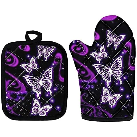 KEIAHUAN Purple Butterfly Oven Mitts Set Cover
