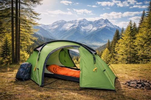 everest1953 Zelt Expeditionszelt Geodät 1 Personen TrekPeak1x Silikon Kuppelzelt Liegefläche 240 cm grün – Bild 2