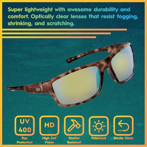 Flying Fisherman Chordata Polarized Rectangular Sunglasses, Matte Crystal Tortoise Frame/Amber-Gold Mirror Lens, Medium2