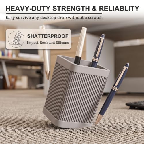 Image of HighHerz Aesthetic Silicone Pen Holder for Desk, Office Desk Accessories | Sturdy & Shatterproof Silicone Organizer for Office and Home, Fit Pencils, Markers and Makeup Brushes, Desk Decor, Washable