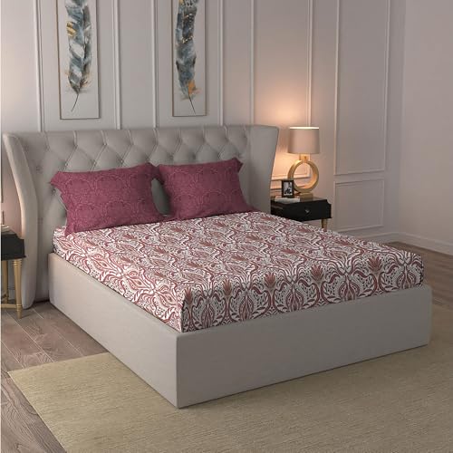 Image of Trident Celebration Queen Bedsheet Set, 100% Cotton Bedsheet for Double Bed (1 Queen Size Bedsheet with 2 Pillow Covers) Superior Softness, 144 Thread Count, Suitaible for Gifting - Gulnaz Pink