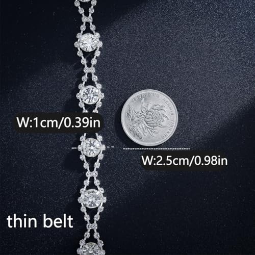 Abien Rhinestone Waist Chains Silver Chain Belt Thin Crystal Waist Belts Large Size Sparkle Waistband for Women3
