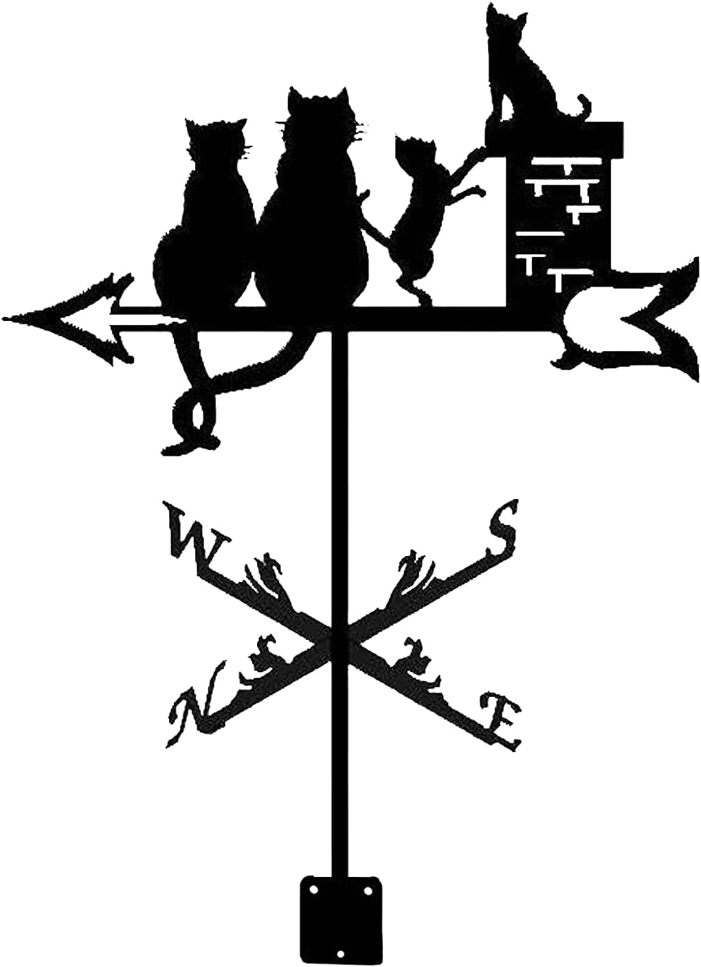 Weather Vane Cat Family Silhouette Weathercock Wind Direction Indicator wind vane Measuring Tools Stainless Steel for Patio Yard Ornament Decoration