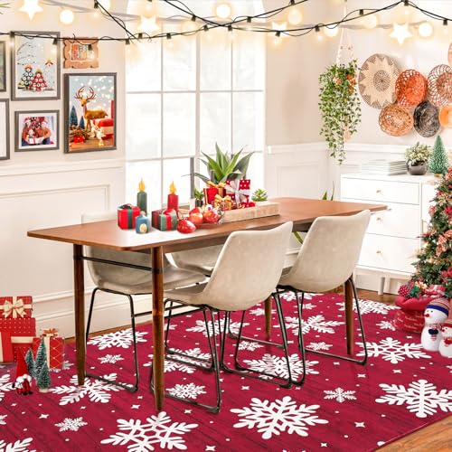 Tapete navideño rojo 182x122 cm antideslizante y lavable miniatura 2
