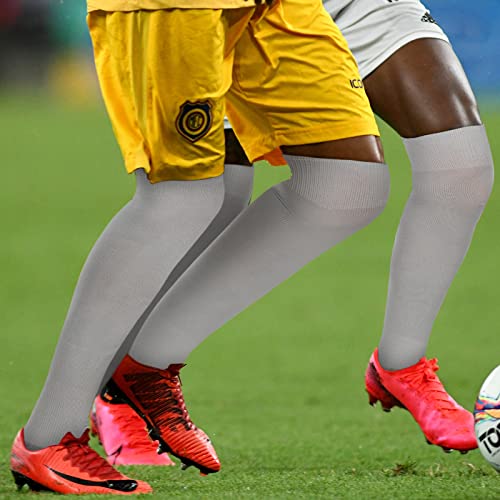 Jenaai 4 Pairs Baseball Socks Soccer Socks Over The Knee High Socks Extra Long Football Socks Athletic Sports Socks (Gray) #TOP4