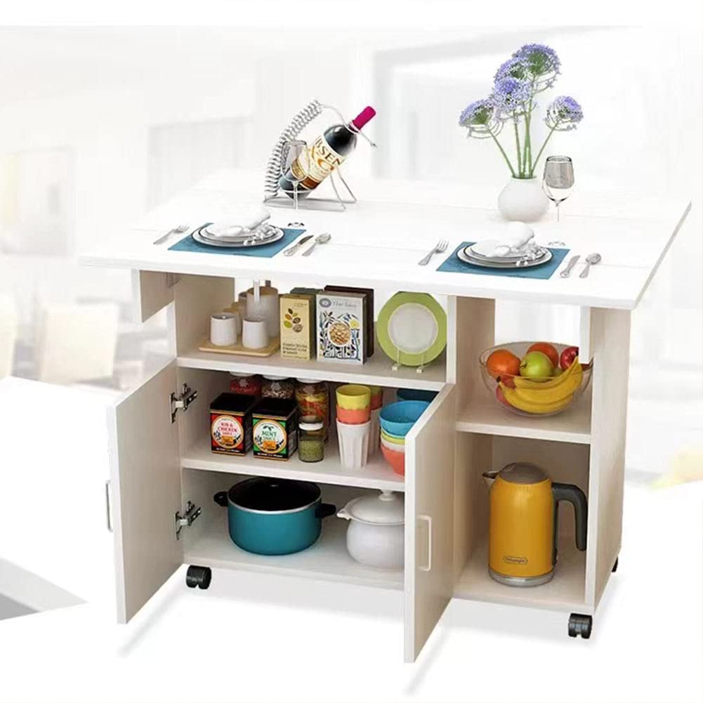 BAKAJI Tavolo da Pranzo Tavolino Mobile Cucina con Scaffali Armadietto Salvaspazio Portaoggetti con Ante Ripiani Ruote Scrivania Multiuso in Legno MDF Design Moderno Arredamento
