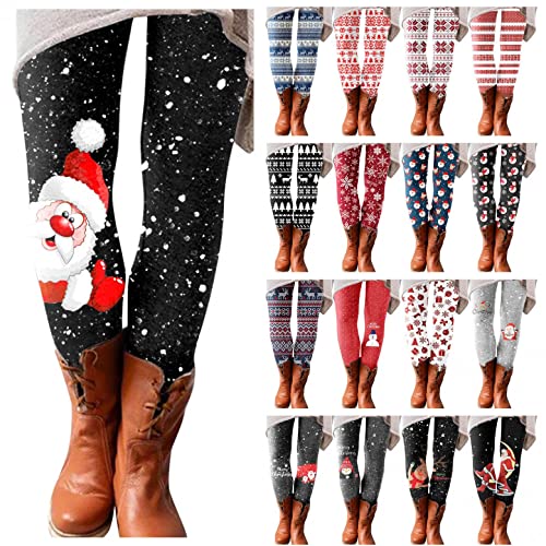 Gillberry Women's Christmas Leggings High Waisted Workout Pants Tummy Control Santa Claus Print Gym Legging Tights